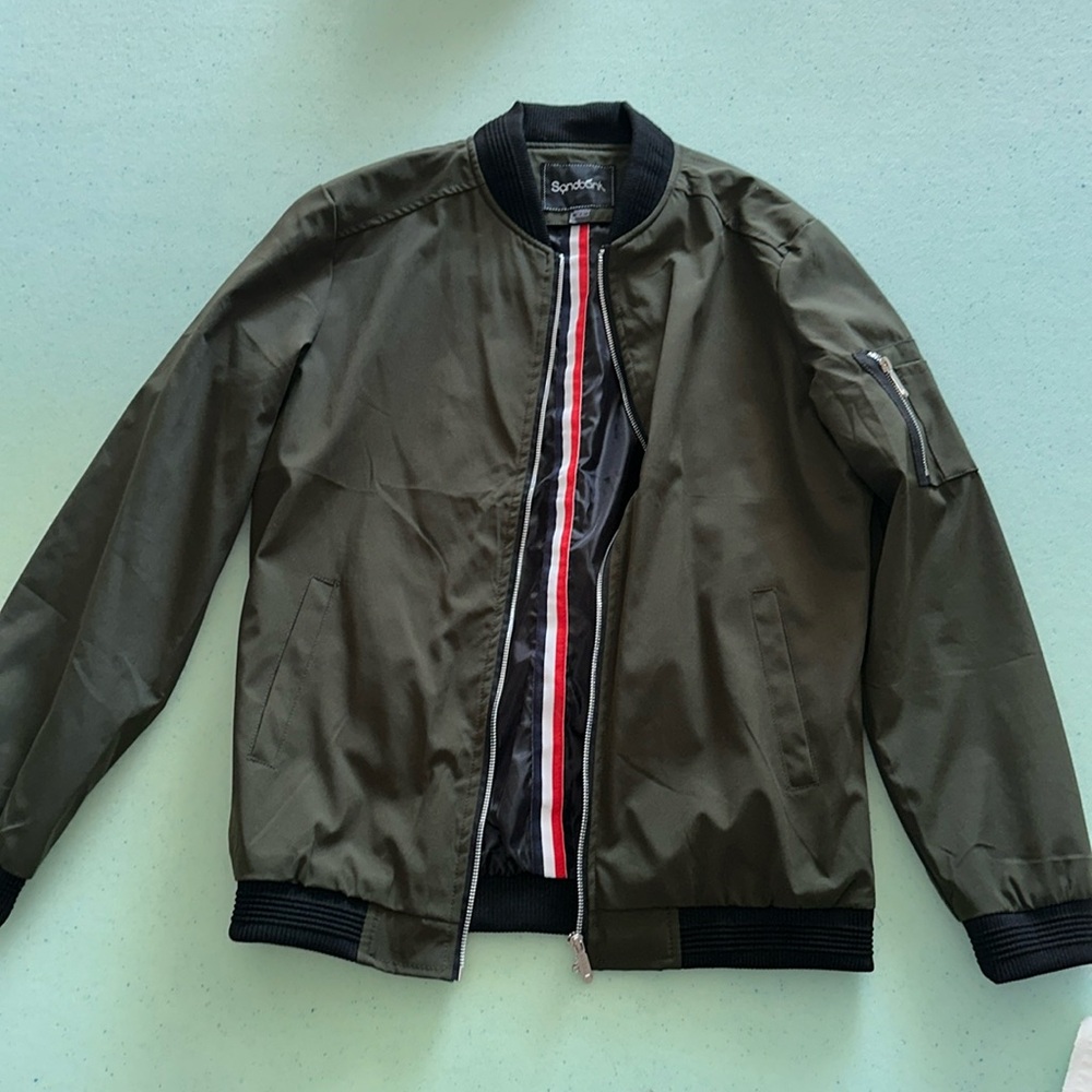 Sandbank Men's Slim Fit Lightweight Softshell Flight Bomber Jacket Coat Green